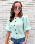 Travel Plans Button Down Sweater-Mint