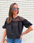 Sheer Romance Bubble Top-Black