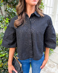 Spring Reset Eyelet Cropped Jacket-Black