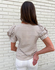 Sunny Stripe Puff Sleeve Top-Beige