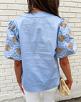 Summer Sunset Embroidered Top-Light Blue