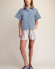 Portside Button Down Top-Blue