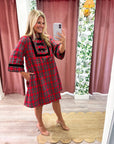 Festive Wishes Plaid Mini Dress-Red