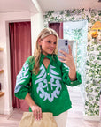 Blush Peony Top-Kelly Green/Sky Blue