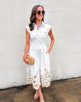 Garden Cutwork Embroidered Midi Dress-Off White