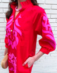 Isla Floral Baroque Dress-Red
