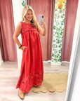 Desert Breeze Lace Maxi Dress-Rodeo Red