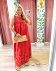 Desert Breeze Lace Maxi Dress-Rodeo Red