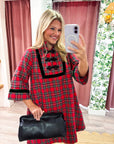 Festive Wishes Plaid Mini Dress-Red