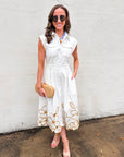 Garden Cutwork Embroidered Midi Dress-Off White