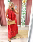 Desert Breeze Lace Maxi Dress-Rodeo Red