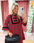 Festive Wishes Plaid Mini Dress-Red