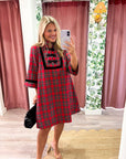 Festive Wishes Plaid Mini Dress-Red