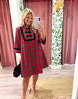 Festive Wishes Plaid Mini Dress-Red