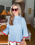 Go With the Flow Knit Top-Soft Blue/Orange Red
