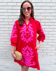 Isla Floral Baroque Dress-Red