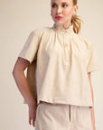 Lucille Stand Collar Top-Beige