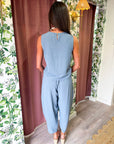 Abroad Adventure Textured Pant Set-Dusty Blue