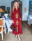 Sunflower Fields Embroidered Maxi Dress-Chestnut