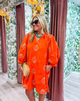 Chalton Street Embroidered Mini Dress-Orange
