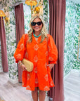 Chalton Street Embroidered Mini Dress-Orange