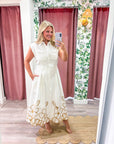 Garden Cutwork Embroidered Midi Dress-Off White