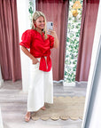 Dahlia Puff Sleeve Top-Red