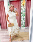 Garden Cutwork Embroidered Midi Dress-Off White