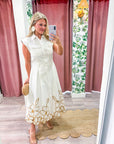 Garden Cutwork Embroidered Midi Dress-Off White