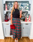 Favorite Time Plaid Midi Skirt-Green