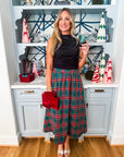 Favorite Time Plaid Midi Skirt-Green