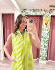 Nantucket Stripe Maxi Dress-Lime