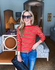 Nantucket Days Ribbed Top-Red/Taupe