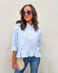 Mattie Striped Ruffle Hem Top-Blue