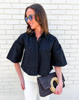 Spring Reset Eyelet Cropped Jacket-Black