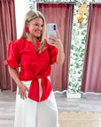 Dahlia Puff Sleeve Top-Red