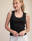 Scallop Wave Knit Top-Black
