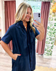 Daylight Bloom Mini Dress-Navy