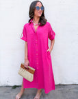 Weekend Chic Woven Midi Dress-Fuchsia