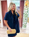 Daylight Bloom Mini Dress-Navy