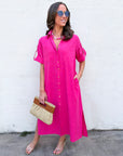 Weekend Chic Woven Midi Dress-Fuchsia