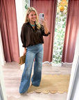 Yvette Puff Sleeve Top-Brown