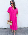 Weekend Chic Woven Midi Dress-Fuchsia