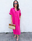 Weekend Chic Woven Midi Dress-Fuchsia