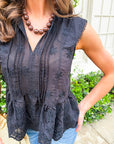 Lady Luck Embroidered Peplum Top