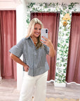 Portside Button Down Top-Navy
