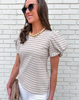 Sunny Stripe Puff Sleeve Top-Beige