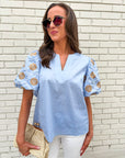 Summer Sunset Embroidered Top-Light Blue