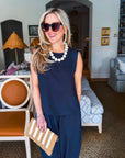 Abroad Adventure Textured Pant Set-Onyx Indigo