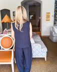 Abroad Adventure Textured Pant Set-Onyx Indigo